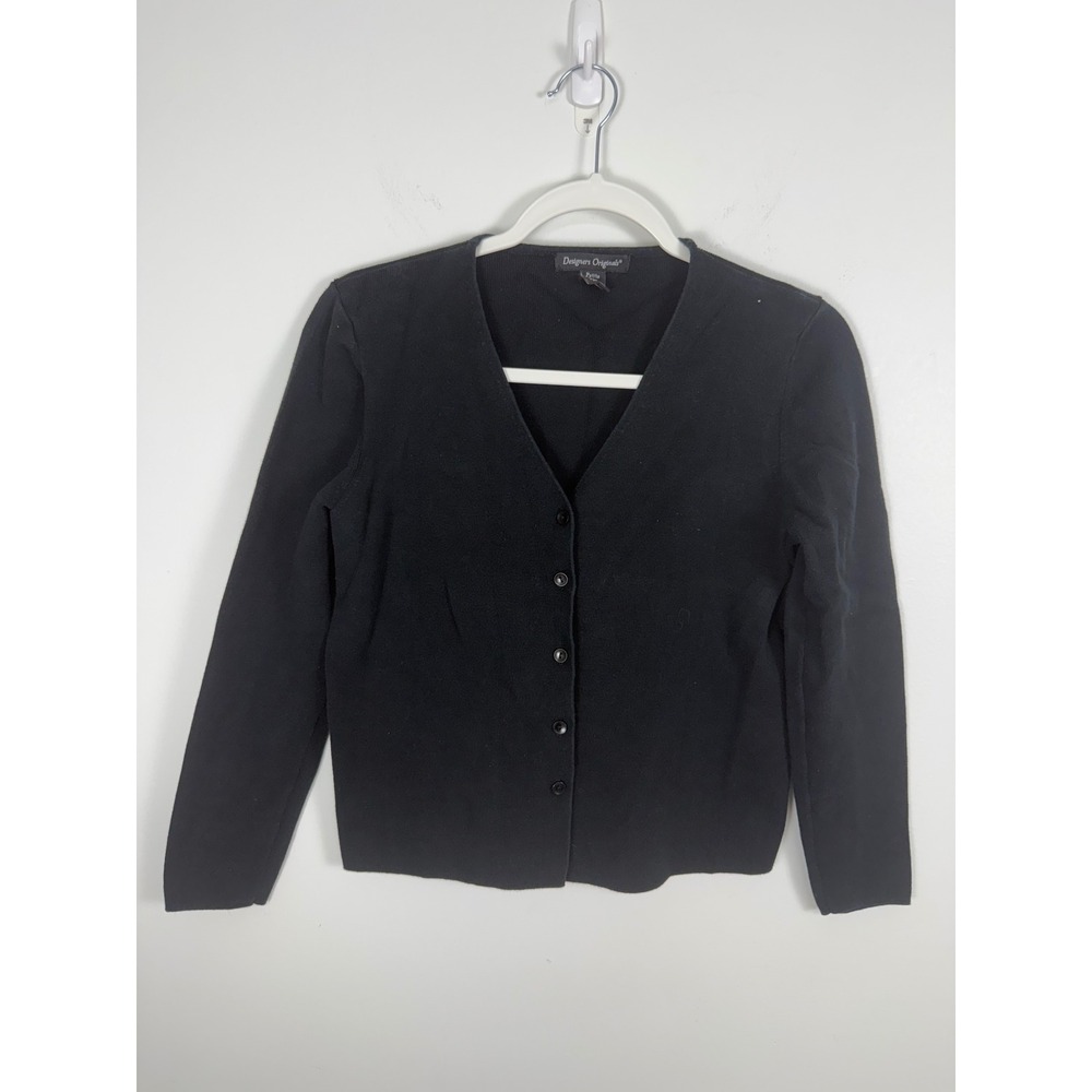 Designers Originals Black Button Front Cardigan Sweater Petite Medium V-Neck